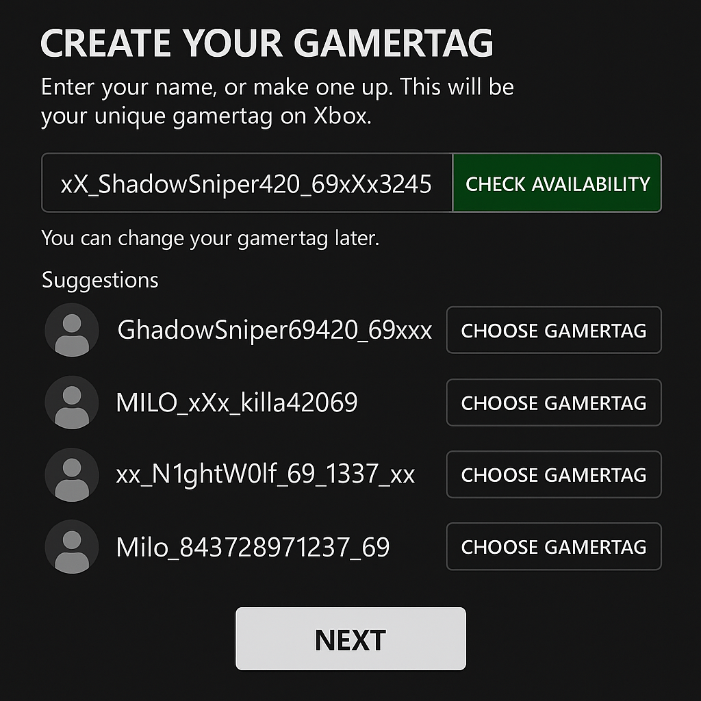 Gamertag screen
